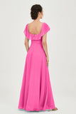 Classic Chiffon A Line Bridesmaid Dress Flutter Sleeves Formal Evening Prom Dresses Gowns