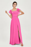 Classic Chiffon A Line Bridesmaid Dress Flutter Sleeves Formal Evening Prom Dresses Gowns