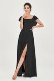 Classic Chiffon A Line Bridesmaid Dress Flutter Sleeves Formal Evening Prom Dresses Gowns