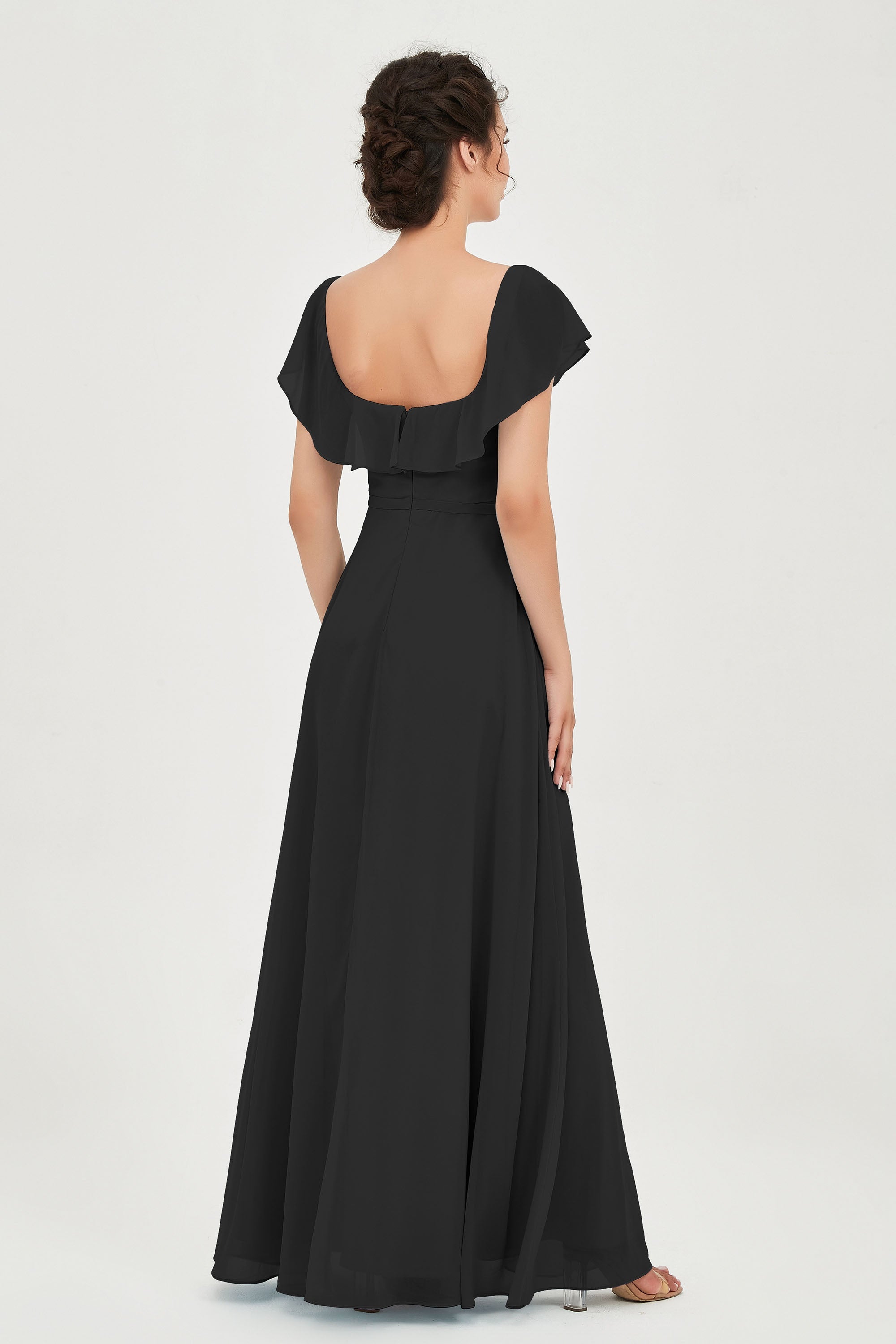Classic Chiffon A Line Bridesmaid Dress Flutter Sleeves Formal Evening Prom Dresses Gowns