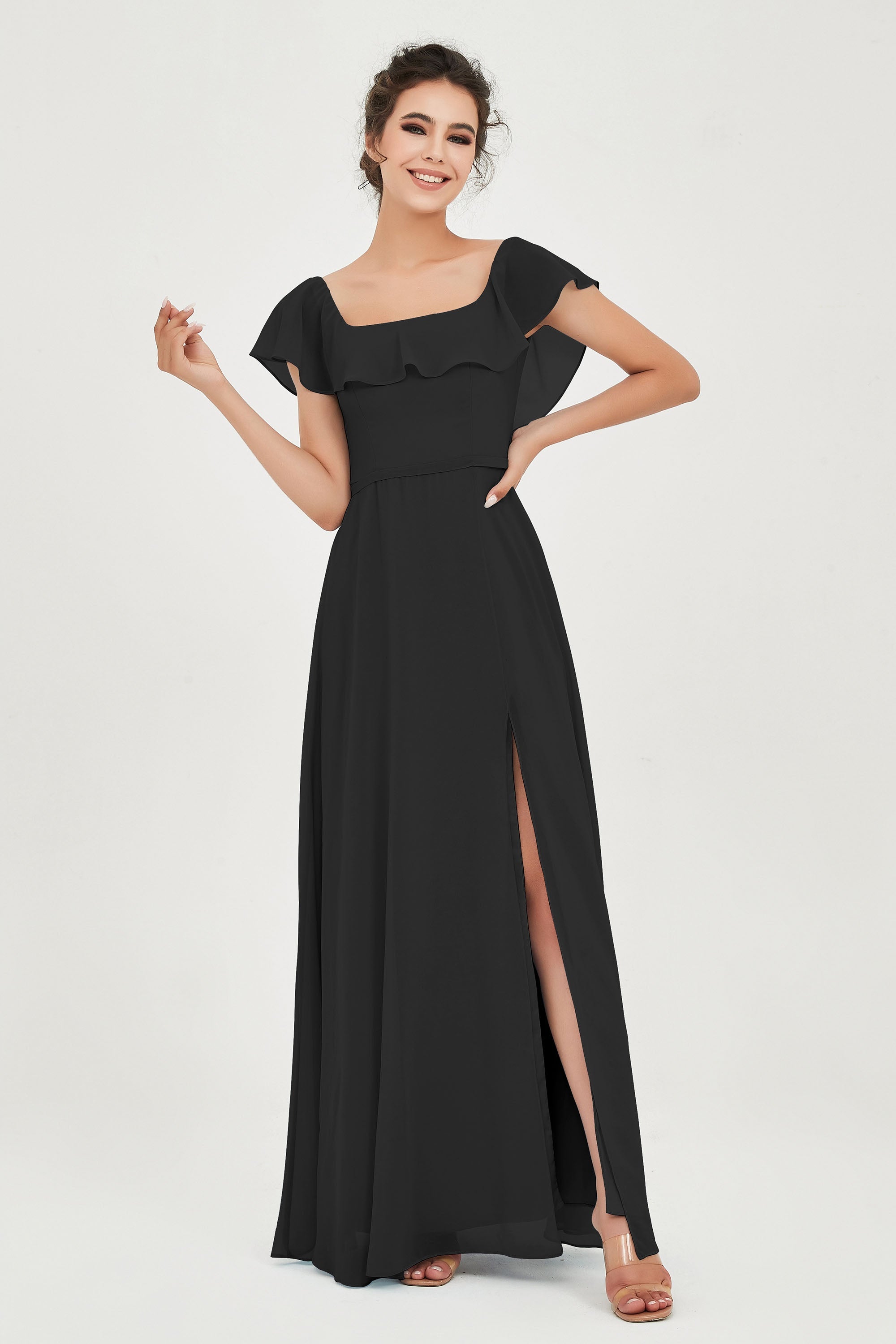 Classic Chiffon A Line Bridesmaid Dress Flutter Sleeves Formal Evening Prom Dresses Gowns