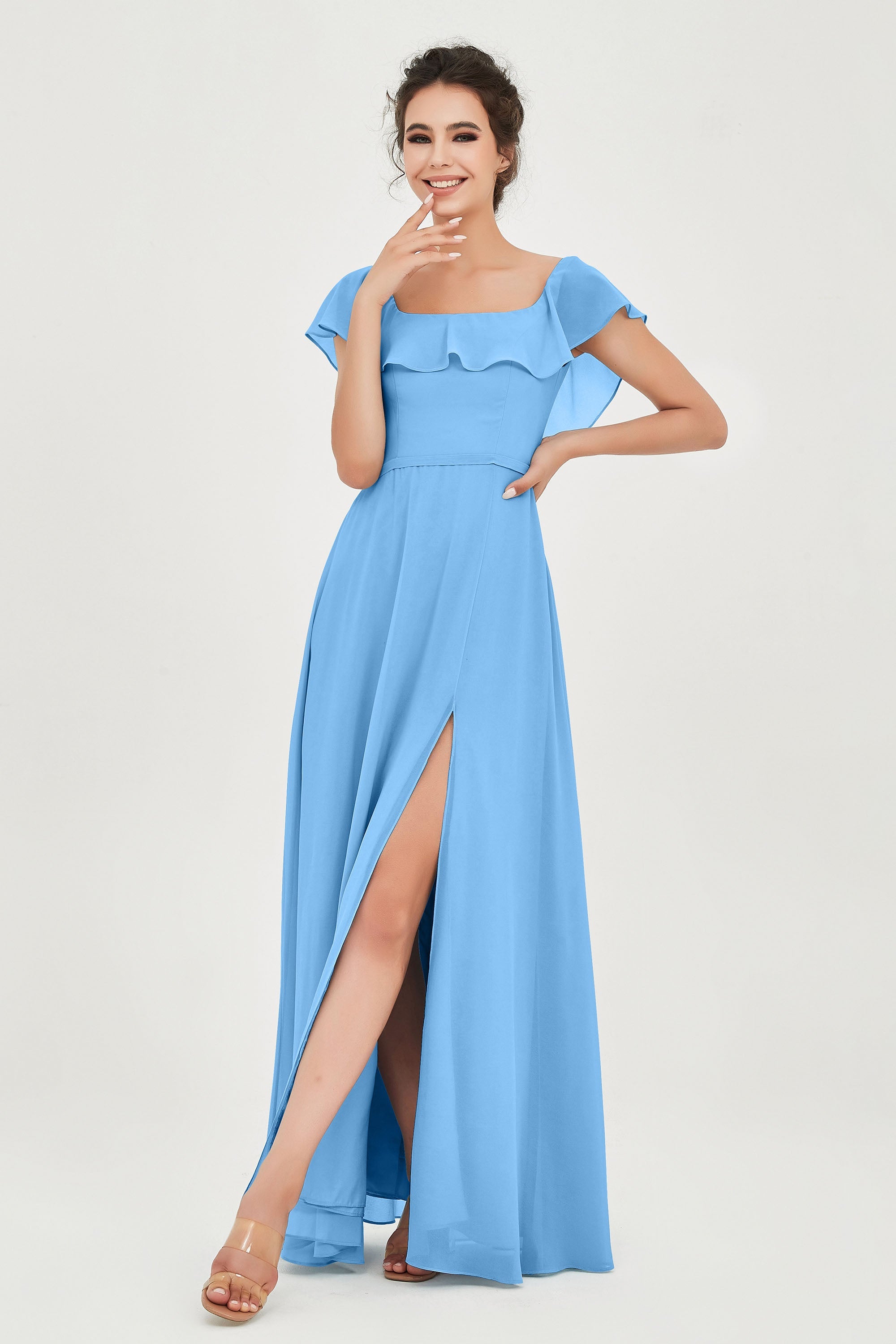 Classic Chiffon A Line Bridesmaid Dress Flutter Sleeves Formal Evening Prom Dresses Gowns