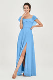 Classic Chiffon A Line Bridesmaid Dress Flutter Sleeves Formal Evening Prom Dresses Gowns