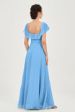 Classic Chiffon A Line Bridesmaid Dress Flutter Sleeves Formal Evening Prom Dresses Gowns