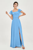 Classic Chiffon A Line Bridesmaid Dress Flutter Sleeves Formal Evening Prom Dresses Gowns