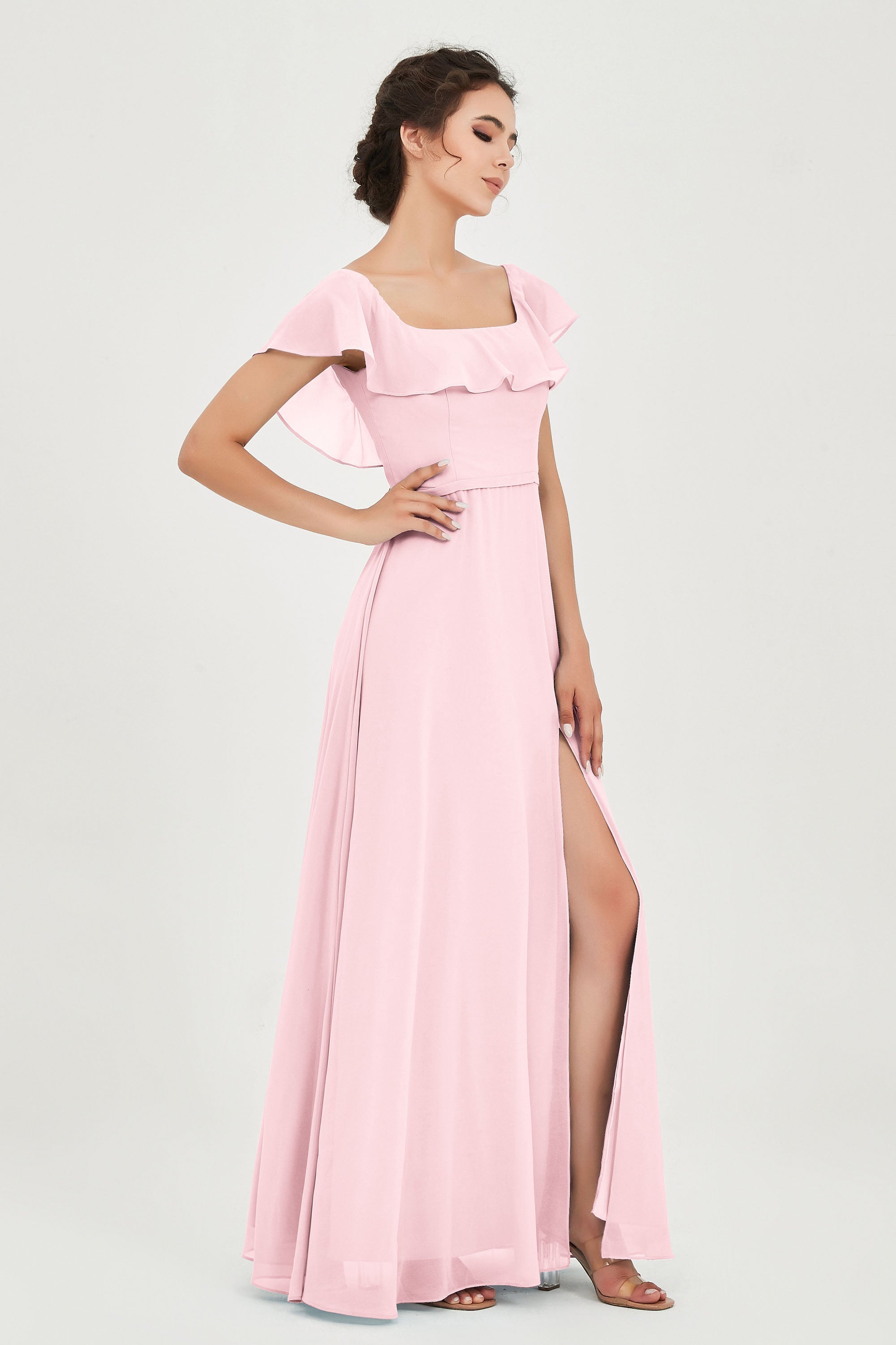 Classic Chiffon A Line Bridesmaid Dress Flutter Sleeves Formal Evening Prom Dresses Gowns
