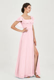 Classic Chiffon A Line Bridesmaid Dress Flutter Sleeves Formal Evening Prom Dresses Gowns