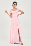 Classic Chiffon A Line Bridesmaid Dress Flutter Sleeves Formal Evening Prom Dresses Gowns