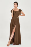 Classic Chiffon A Line Bridesmaid Dress Flutter Sleeves Formal Evening Prom Dresses Gowns
