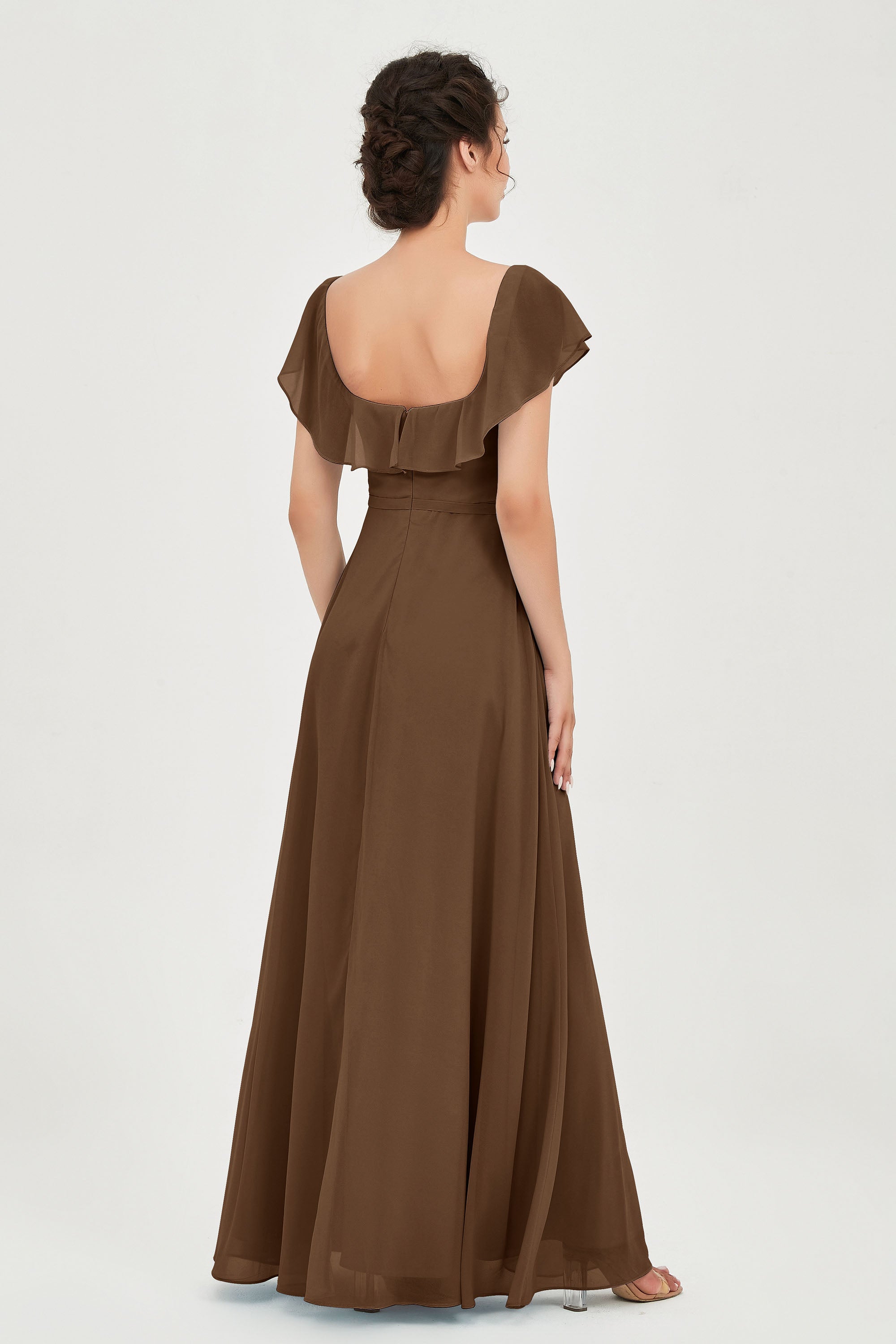 Classic Chiffon A Line Bridesmaid Dress Flutter Sleeves Formal Evening Prom Dresses Gowns