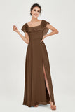 Classic Chiffon A Line Bridesmaid Dress Flutter Sleeves Formal Evening Prom Dresses Gowns