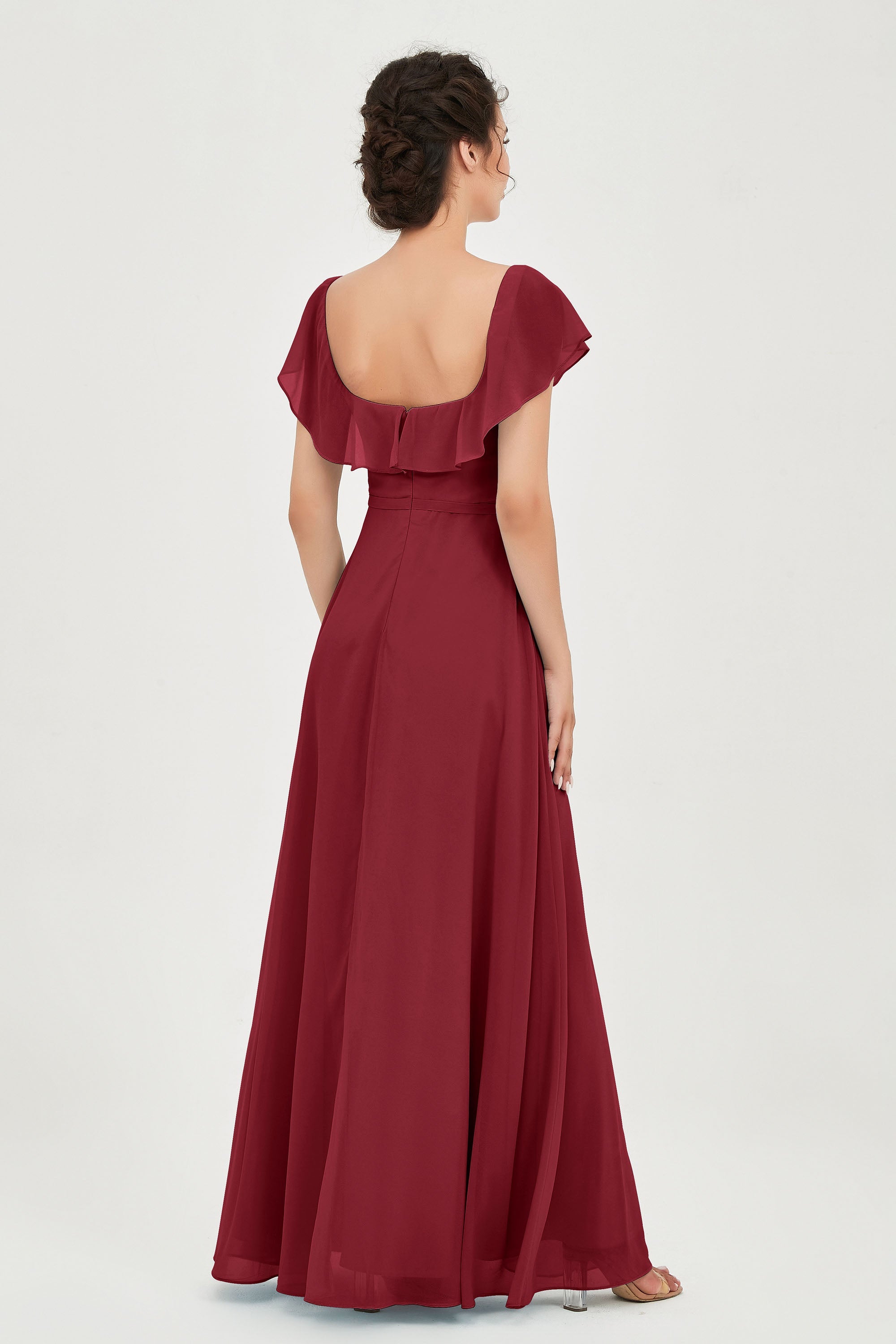 Classic Chiffon A Line Bridesmaid Dress Flutter Sleeves Formal Evening Prom Dresses Gowns