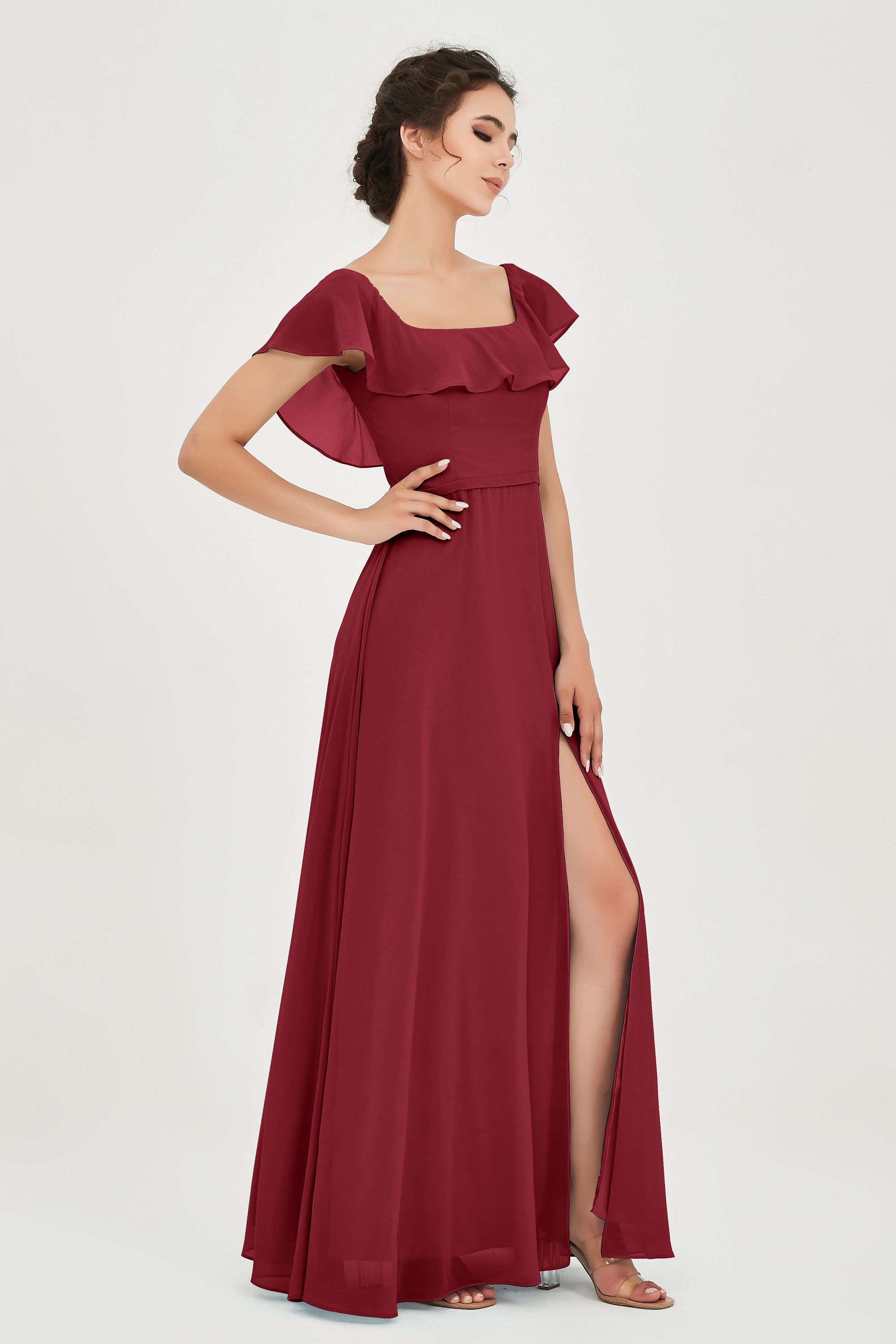 Classic Chiffon A Line Bridesmaid Dress Flutter Sleeves Formal Evening Prom Dresses Gowns