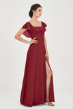 Classic Chiffon A Line Bridesmaid Dress Flutter Sleeves Formal Evening Prom Dresses Gowns