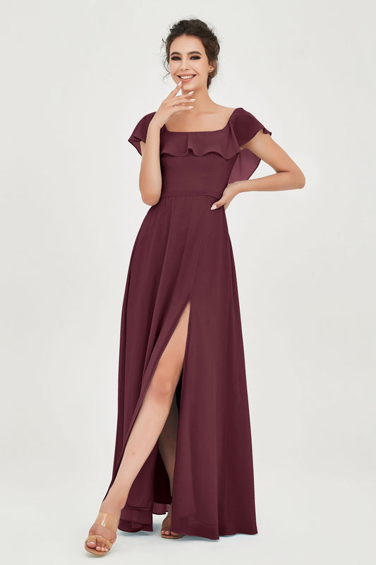 Classic Chiffon A Line Bridesmaid Dress Flutter Sleeves Formal Evening Prom Dresses Gowns