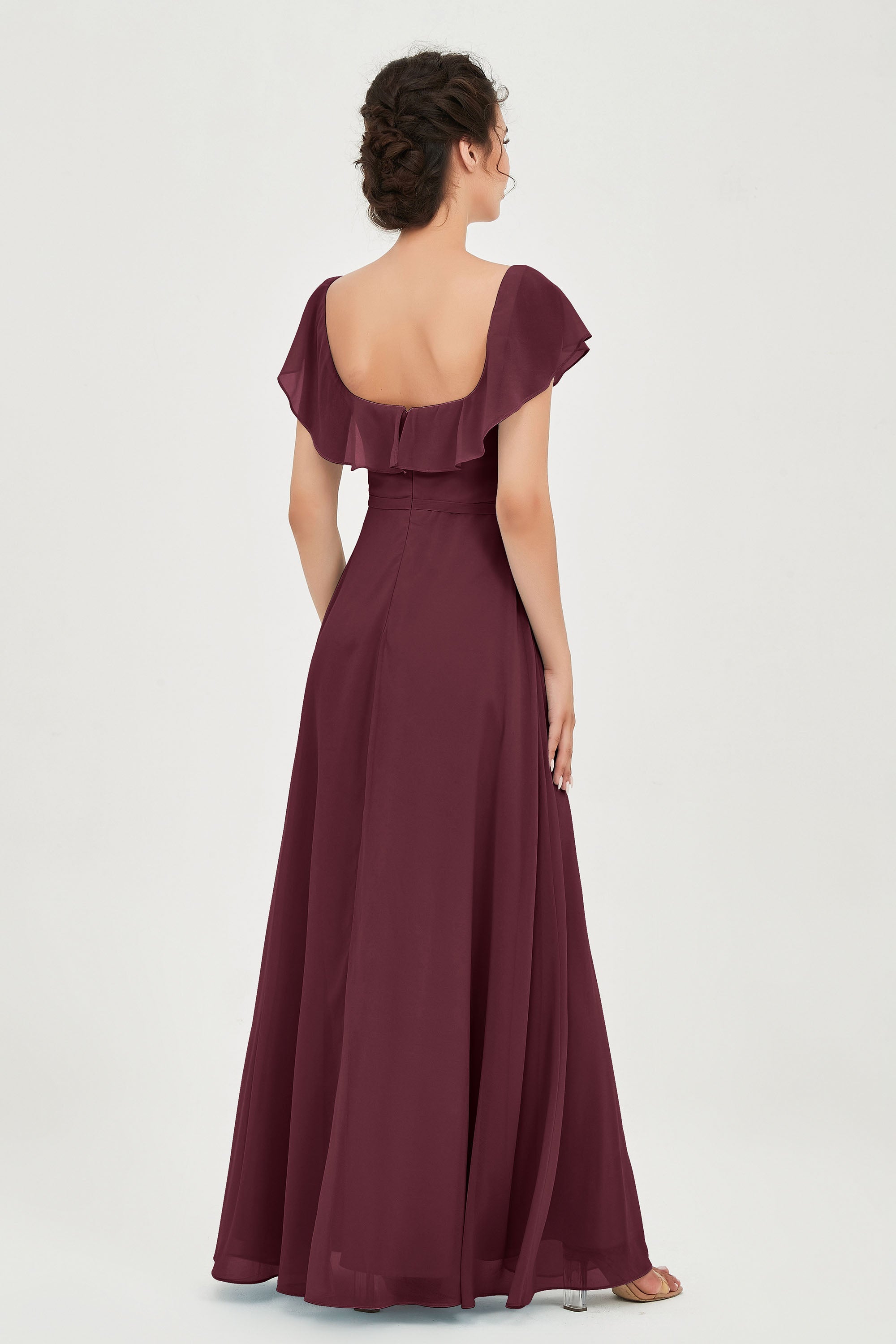 Classic Chiffon A Line Bridesmaid Dress Flutter Sleeves Formal Evening Prom Dresses Gowns