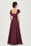 Classic Chiffon A Line Bridesmaid Dress Flutter Sleeves Formal Evening Prom Dresses Gowns