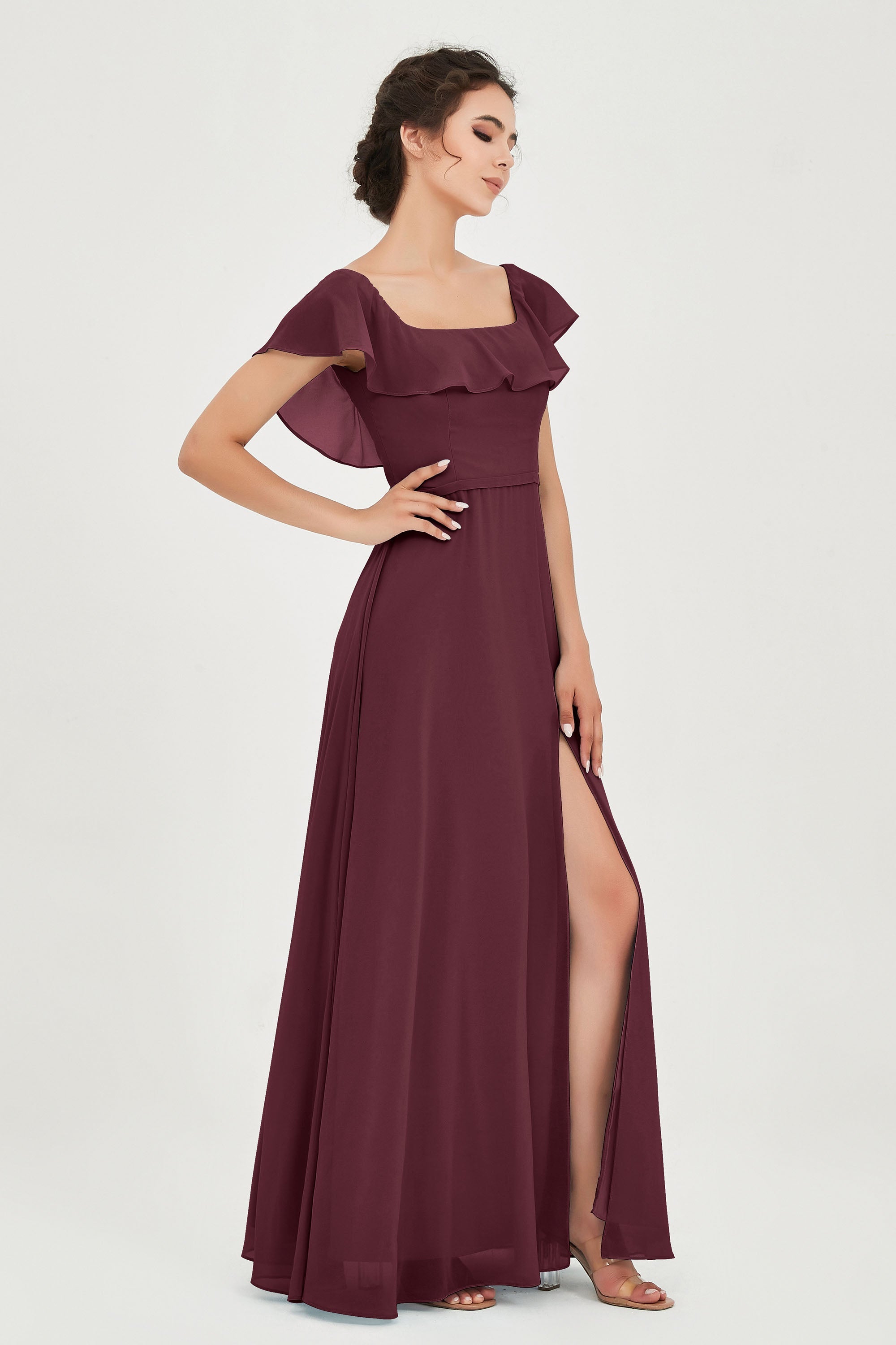 Classic Chiffon A Line Bridesmaid Dress Flutter Sleeves Formal Evening Prom Dresses Gowns