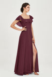 Classic Chiffon A Line Bridesmaid Dress Flutter Sleeves Formal Evening Prom Dresses Gowns