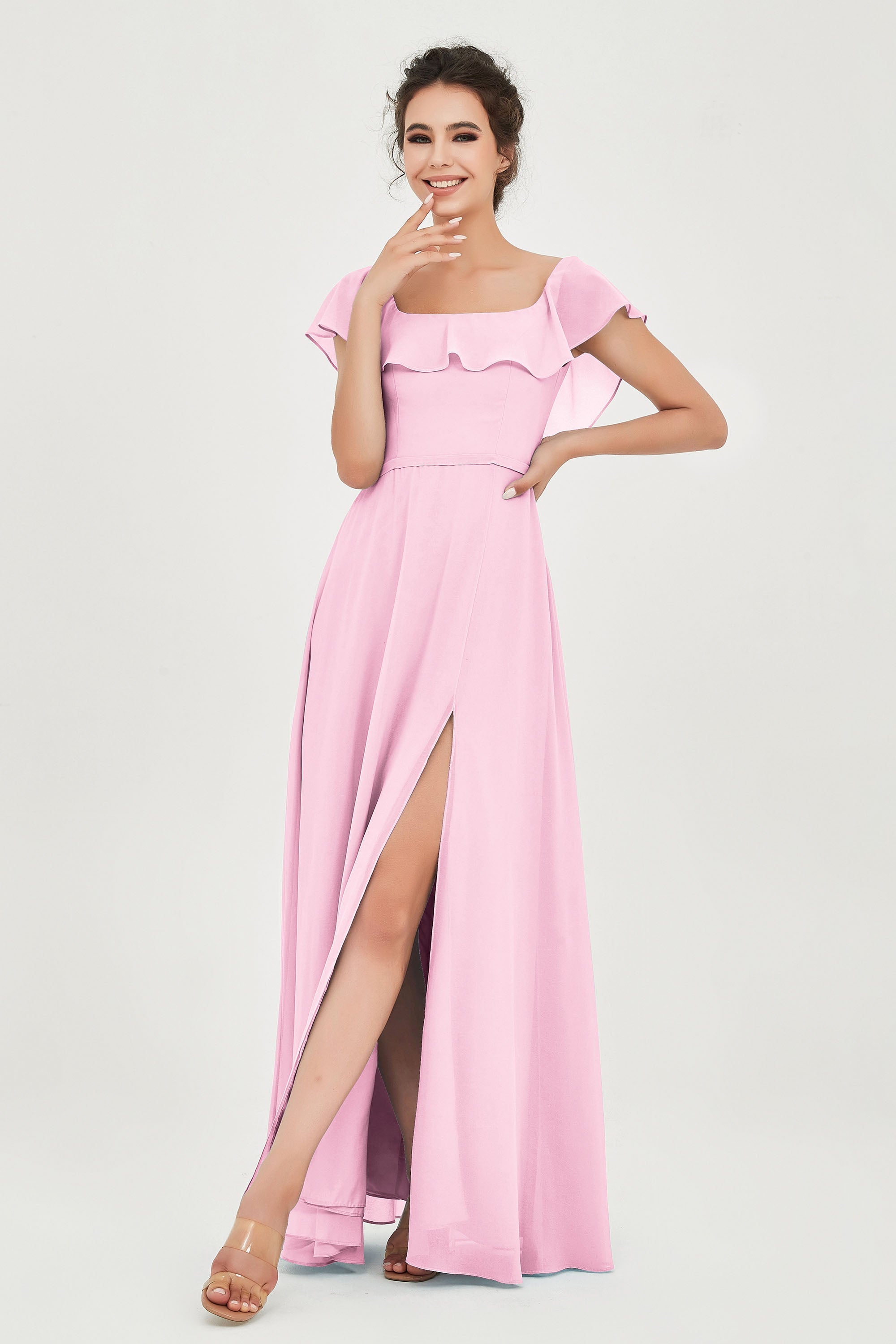 Classic Chiffon A Line Bridesmaid Dress Flutter Sleeves Formal Evening Prom Dresses Gowns