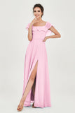 Classic Chiffon A Line Bridesmaid Dress Flutter Sleeves Formal Evening Prom Dresses Gowns
