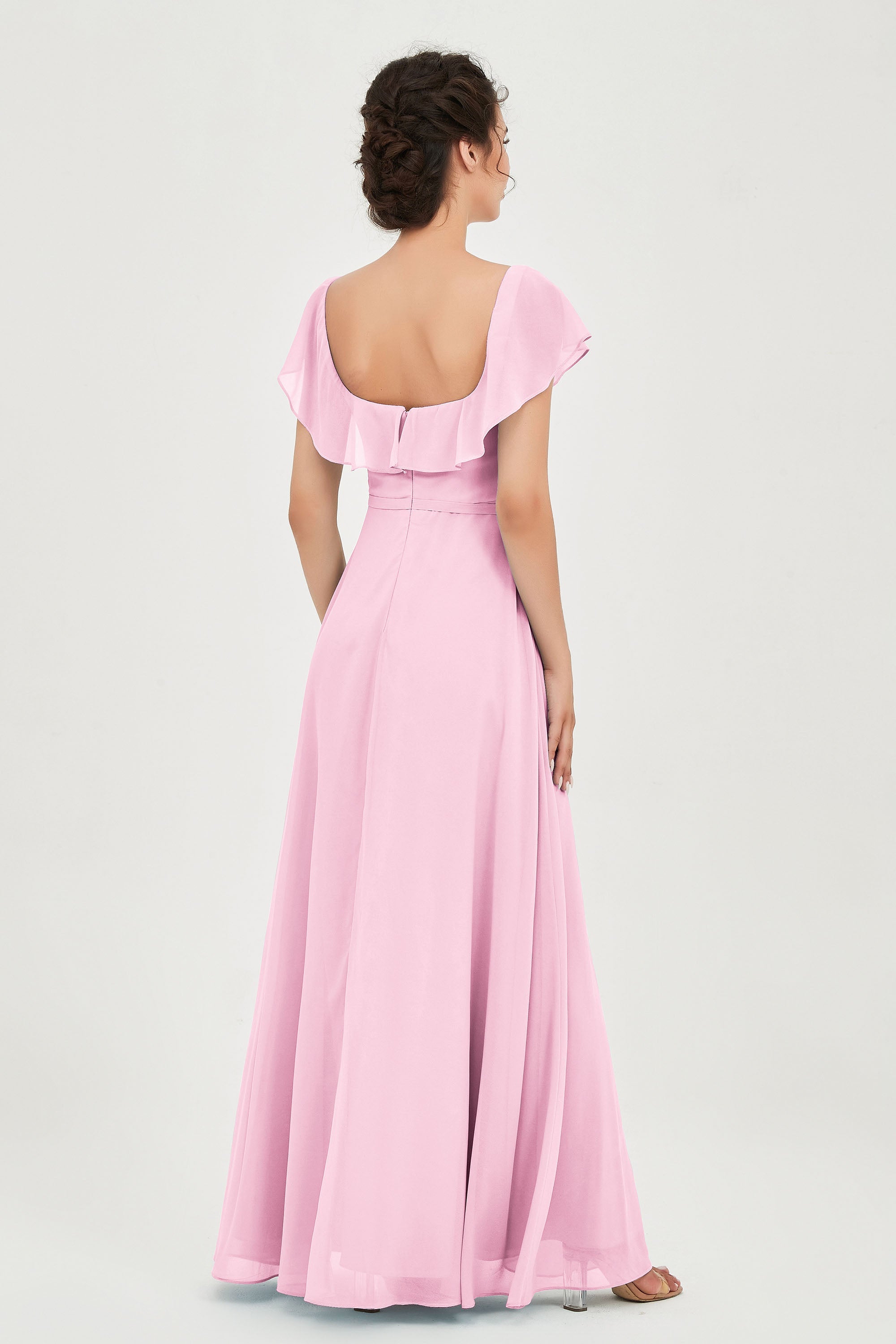 Classic Chiffon A Line Bridesmaid Dress Flutter Sleeves Formal Evening Prom Dresses Gowns