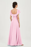 Classic Chiffon A Line Bridesmaid Dress Flutter Sleeves Formal Evening Prom Dresses Gowns