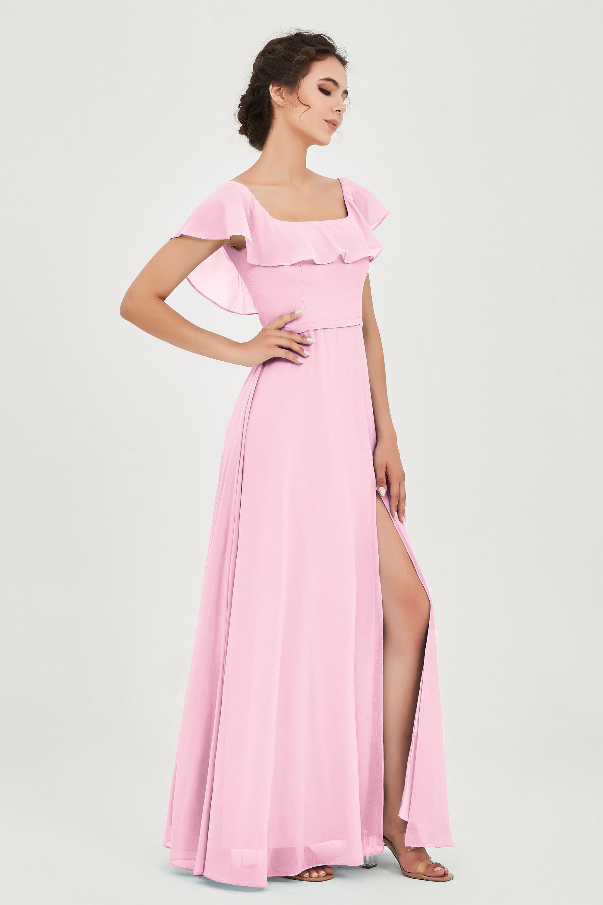 Classic Chiffon A Line Bridesmaid Dress Flutter Sleeves Formal Evening Prom Dresses Gowns