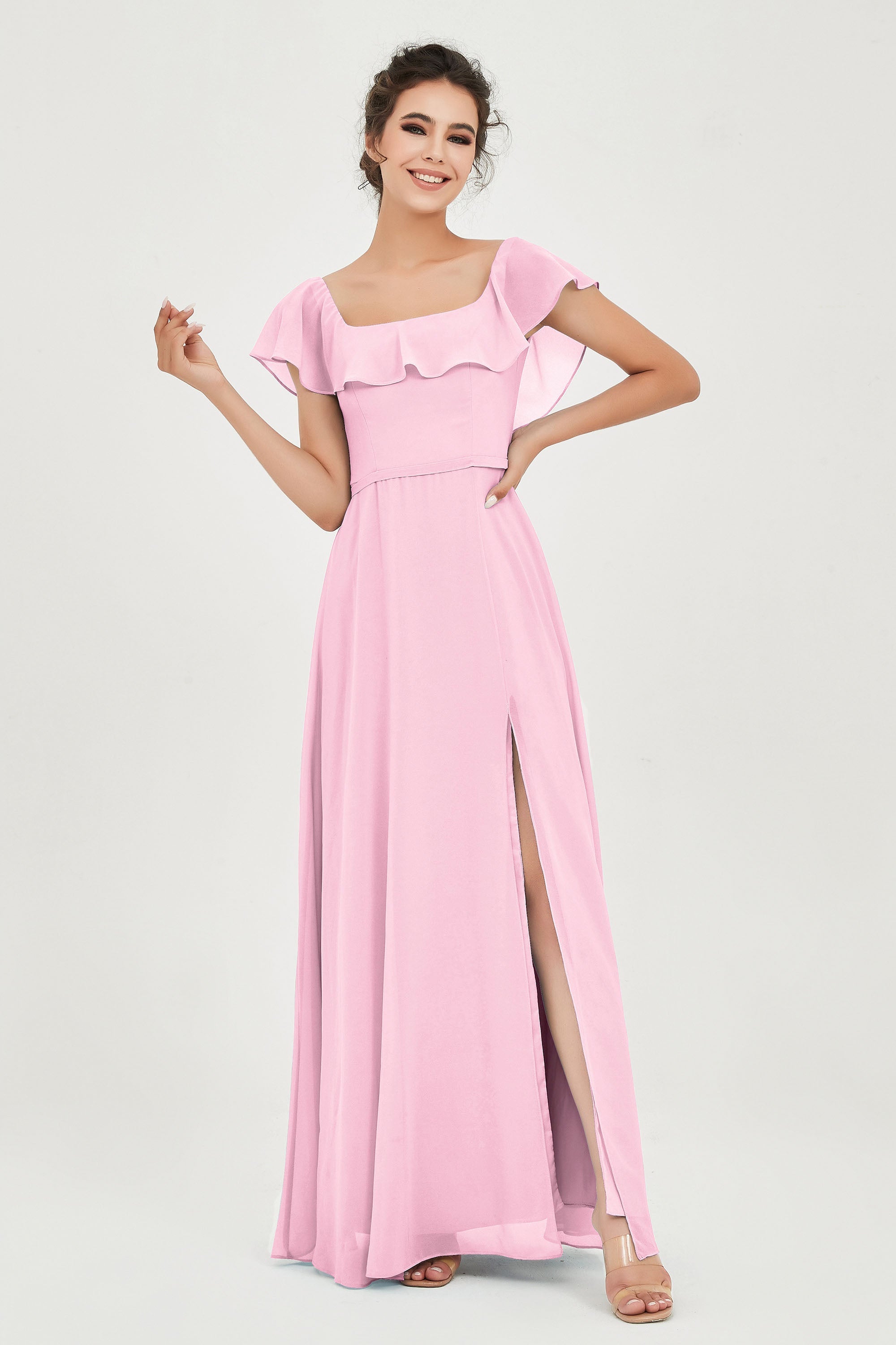 Classic Chiffon A Line Bridesmaid Dress Flutter Sleeves Formal Evening Prom Dresses Gowns