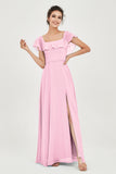 Classic Chiffon A Line Bridesmaid Dress Flutter Sleeves Formal Evening Prom Dresses Gowns