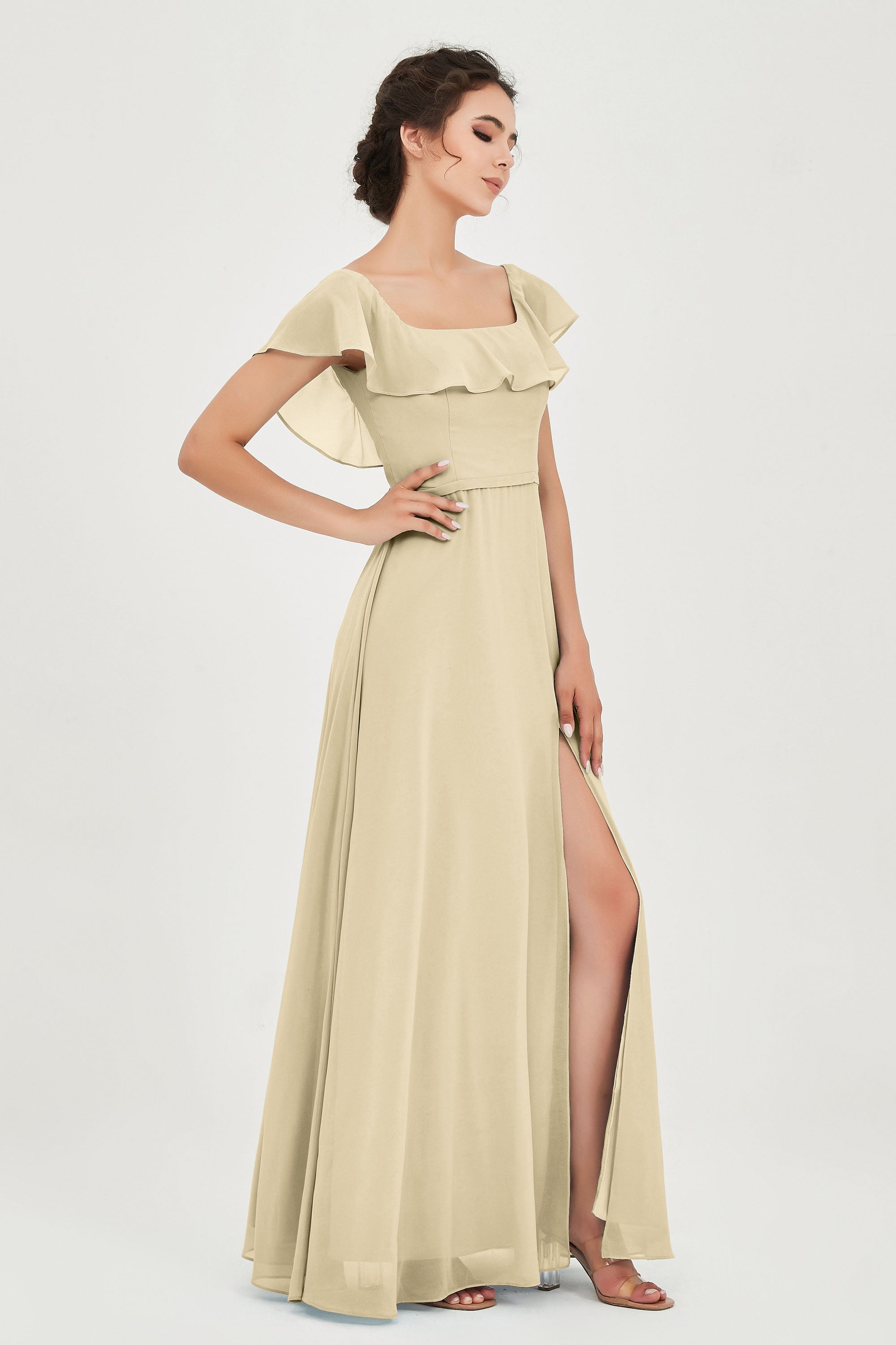 Classic Chiffon A Line Bridesmaid Dress Flutter Sleeves Formal Evening Prom Dresses Gowns