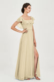 Classic Chiffon A Line Bridesmaid Dress Flutter Sleeves Formal Evening Prom Dresses Gowns