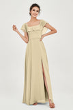 Classic Chiffon A Line Bridesmaid Dress Flutter Sleeves Formal Evening Prom Dresses Gowns