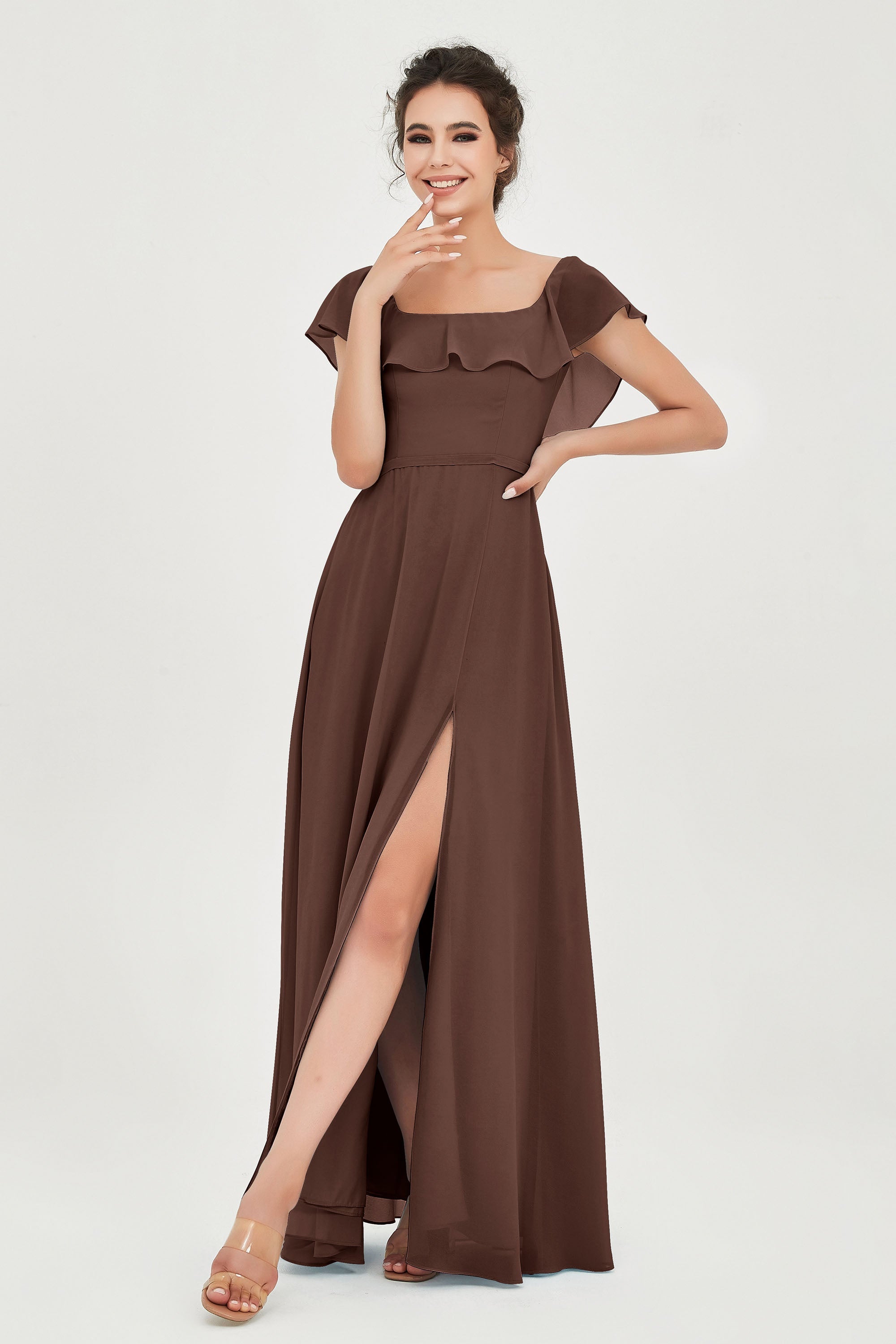 Classic Chiffon A Line Bridesmaid Dress Flutter Sleeves Formal Evening Prom Dresses Gowns
