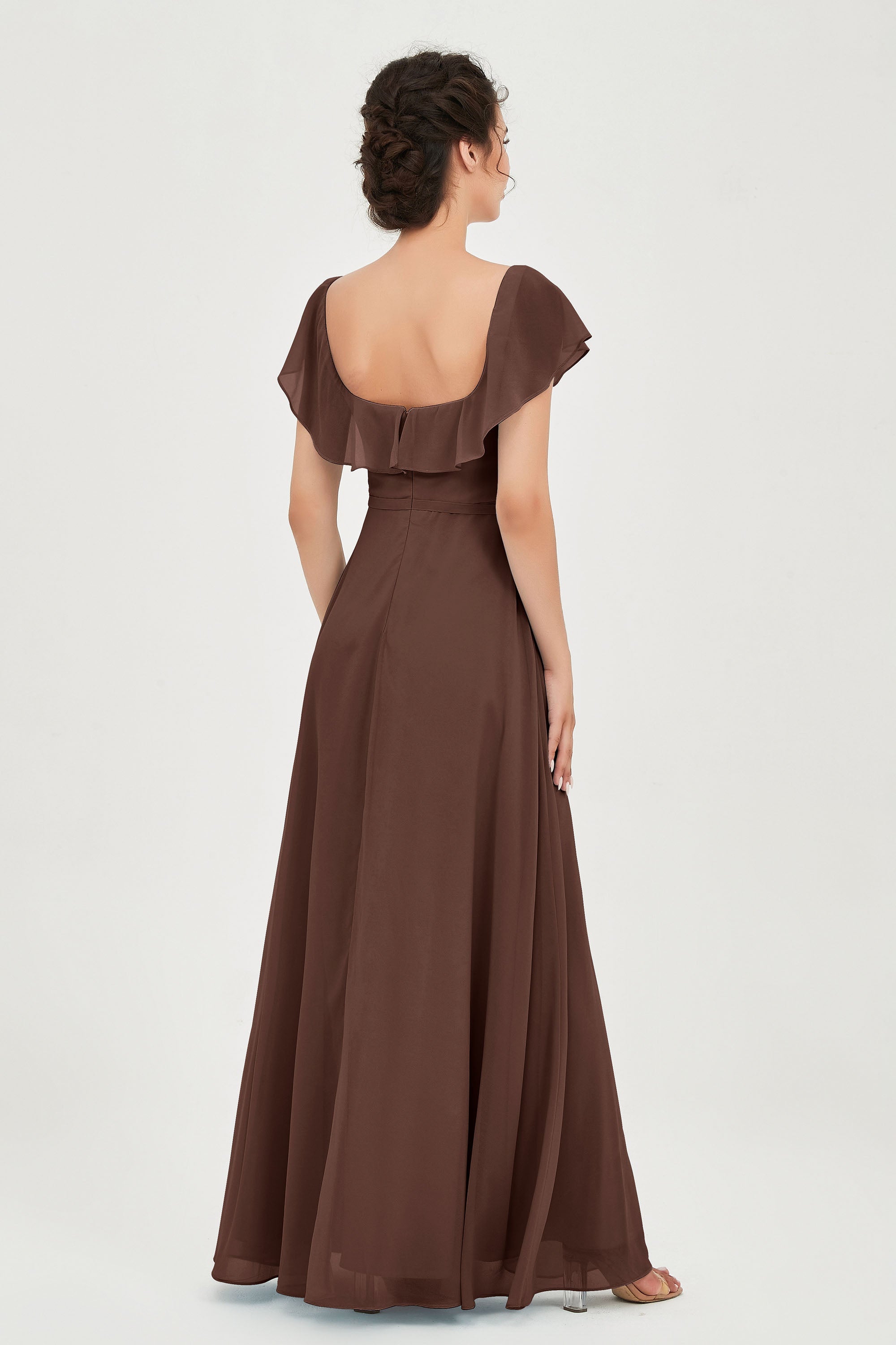 Classic Chiffon A Line Bridesmaid Dress Flutter Sleeves Formal Evening Prom Dresses Gowns