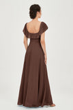Classic Chiffon A Line Bridesmaid Dress Flutter Sleeves Formal Evening Prom Dresses Gowns