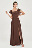 Classic Chiffon A Line Bridesmaid Dress Flutter Sleeves Formal Evening Prom Dresses Gowns
