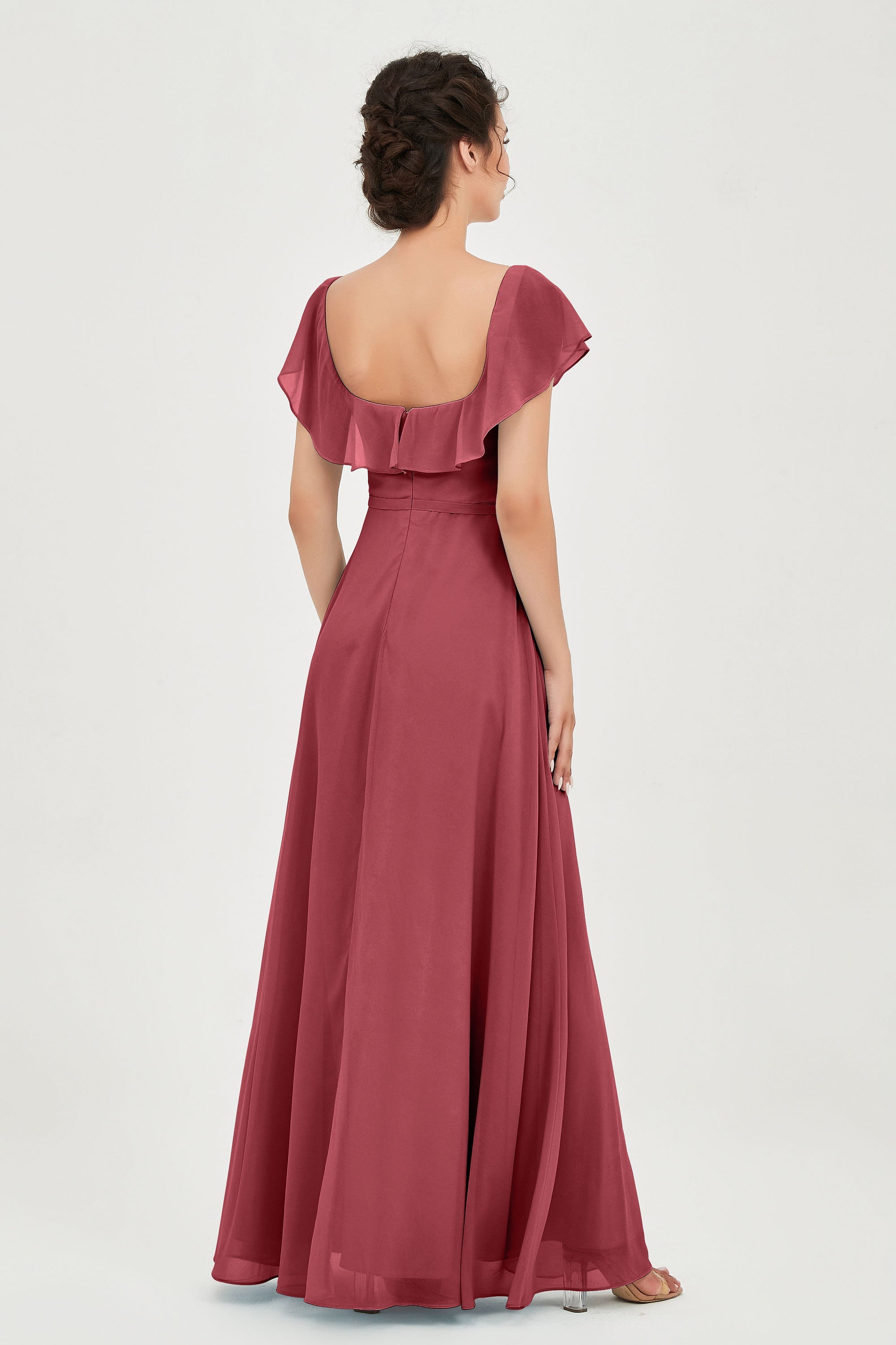 Classic Chiffon A Line Bridesmaid Dress Flutter Sleeves Formal Evening Prom Dresses Gowns