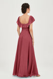 Classic Chiffon A Line Bridesmaid Dress Flutter Sleeves Formal Evening Prom Dresses Gowns