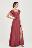 Classic Chiffon A Line Bridesmaid Dress Flutter Sleeves Formal Evening Prom Dresses Gowns
