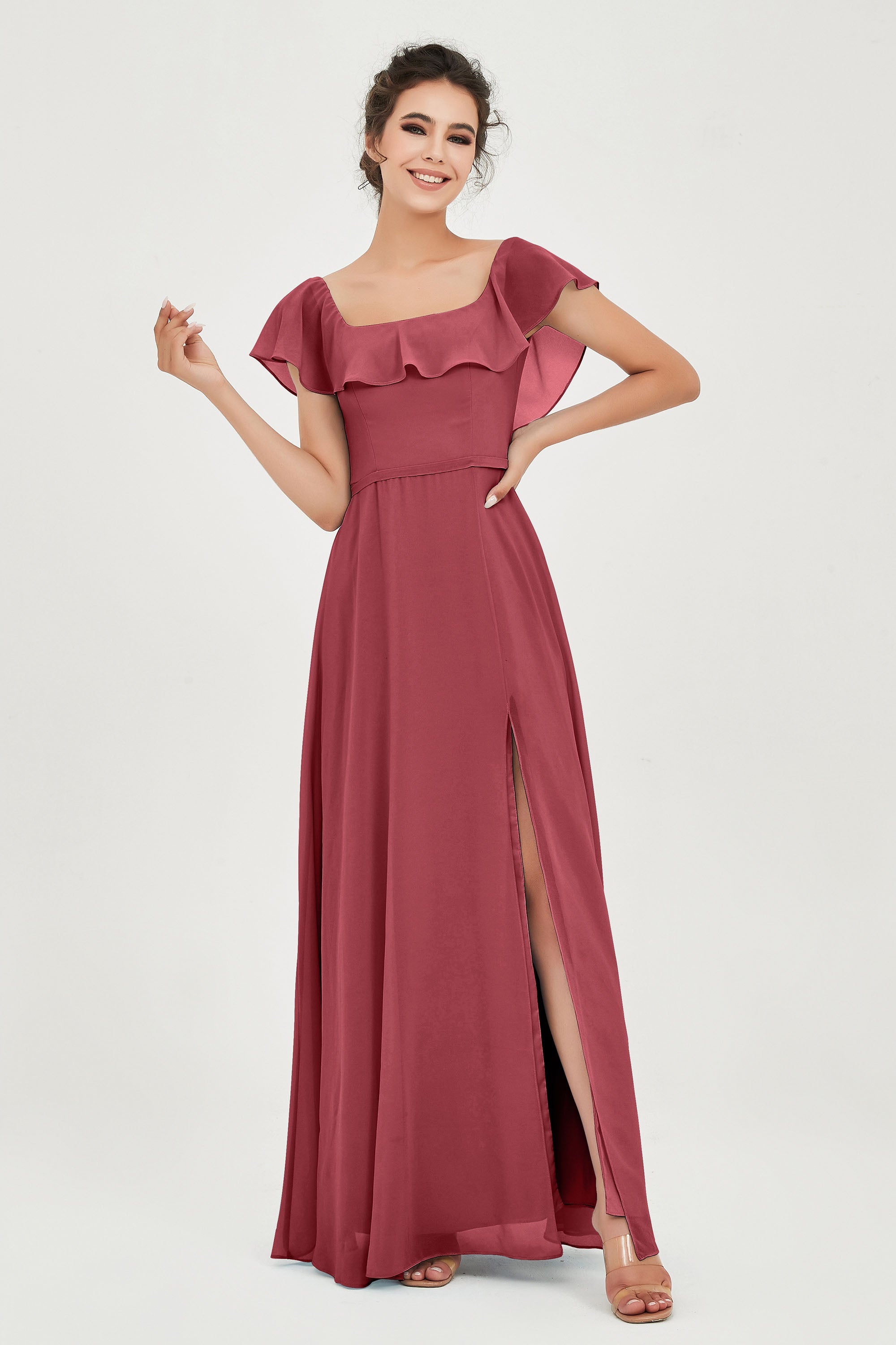 Classic Chiffon A Line Bridesmaid Dress Flutter Sleeves Formal Evening Prom Dresses Gowns