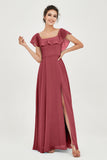 Classic Chiffon A Line Bridesmaid Dress Flutter Sleeves Formal Evening Prom Dresses Gowns