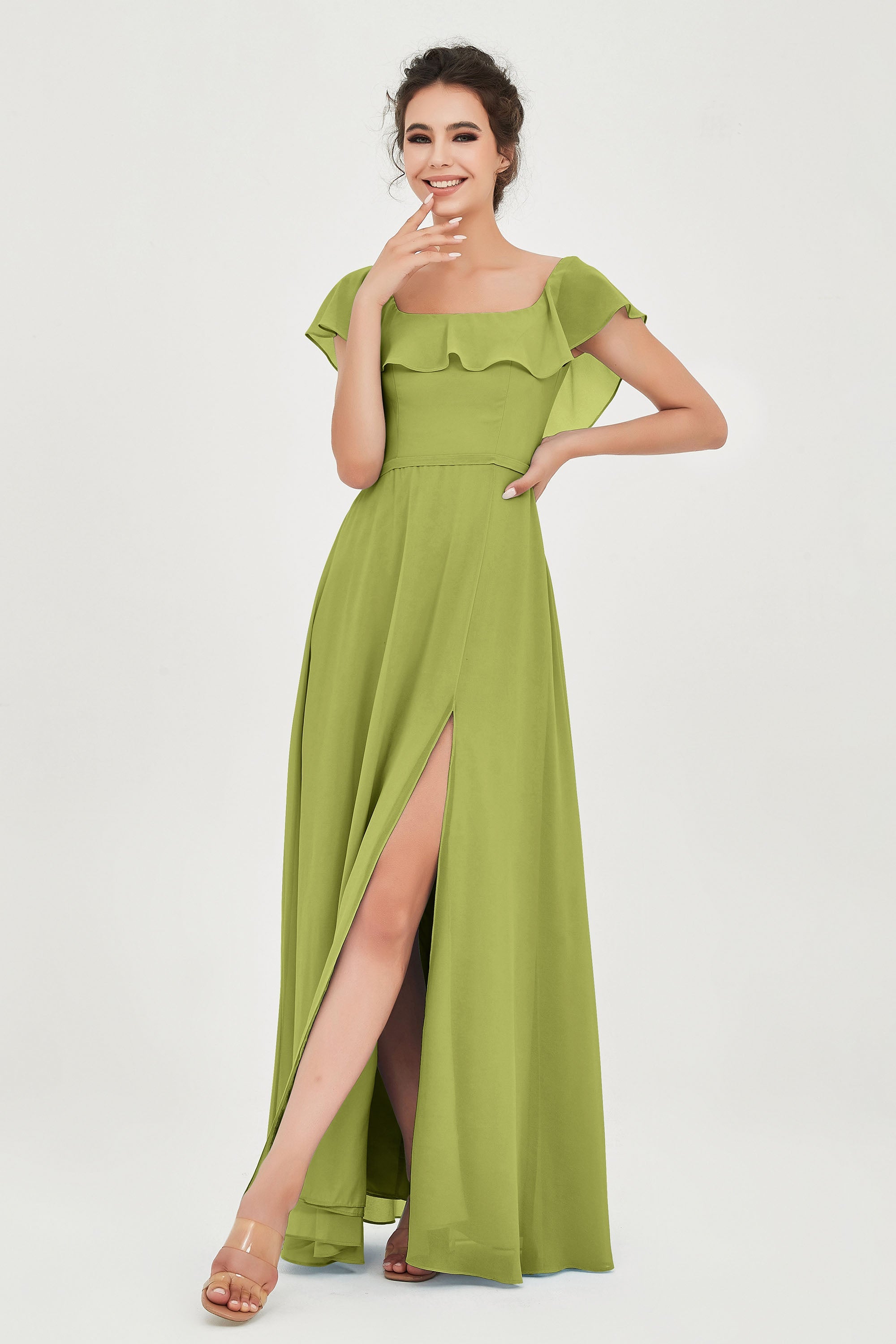 Classic Chiffon A Line Bridesmaid Dress Flutter Sleeves Formal Evening Prom Dresses Gowns