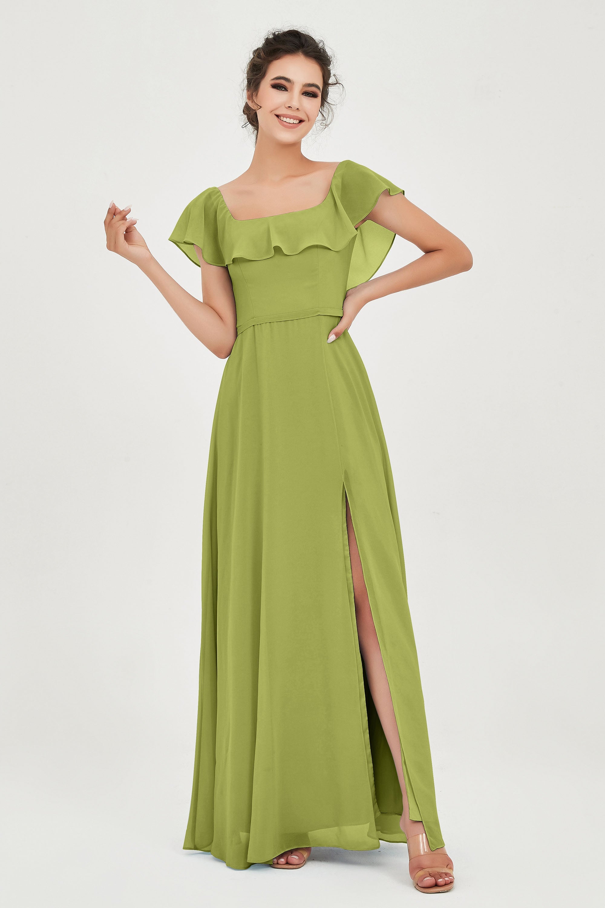 Classic Chiffon A Line Bridesmaid Dress Flutter Sleeves Formal Evening Prom Dresses Gowns