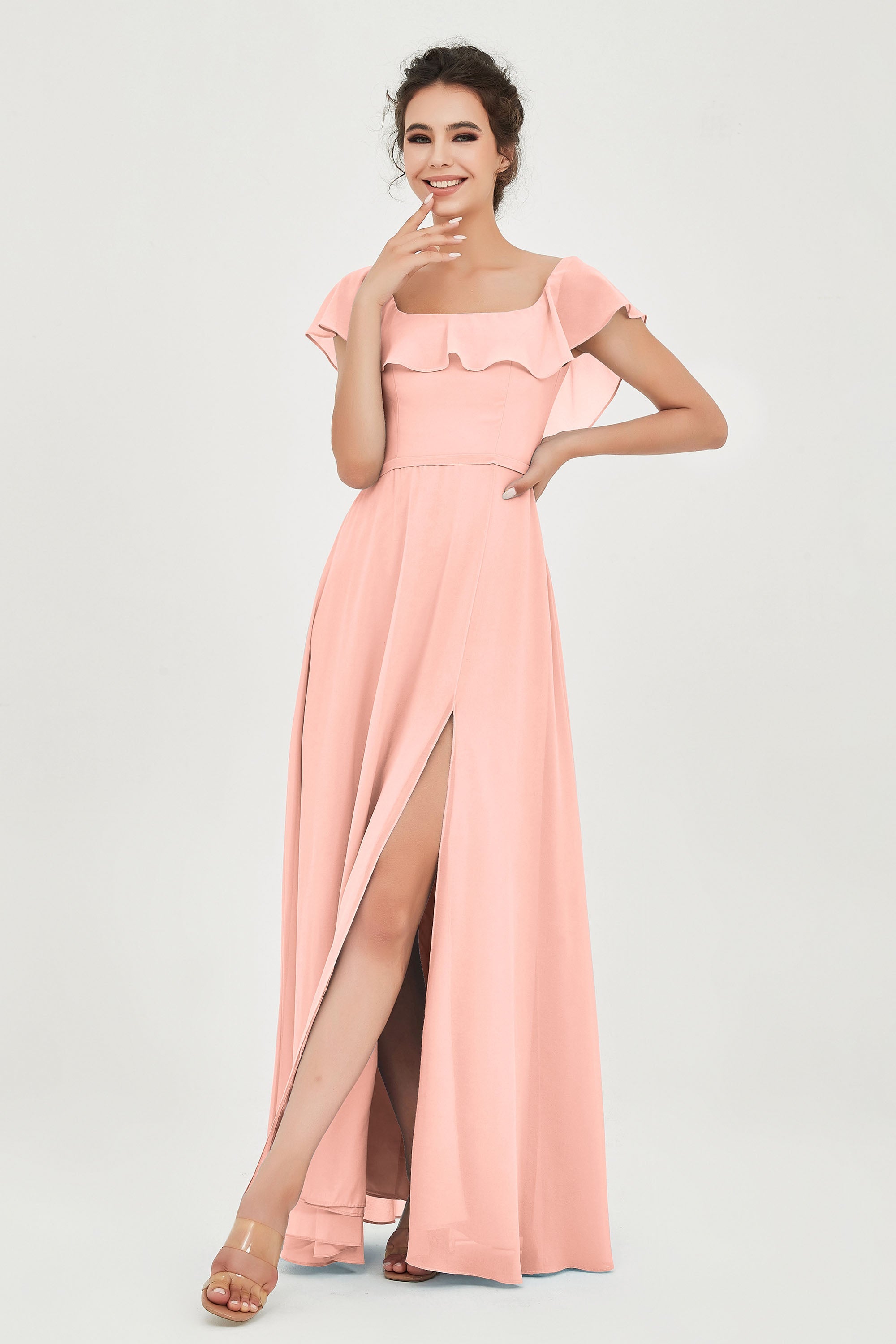 Classic Chiffon A Line Bridesmaid Dress Flutter Sleeves Formal Evening Prom Dresses Gowns