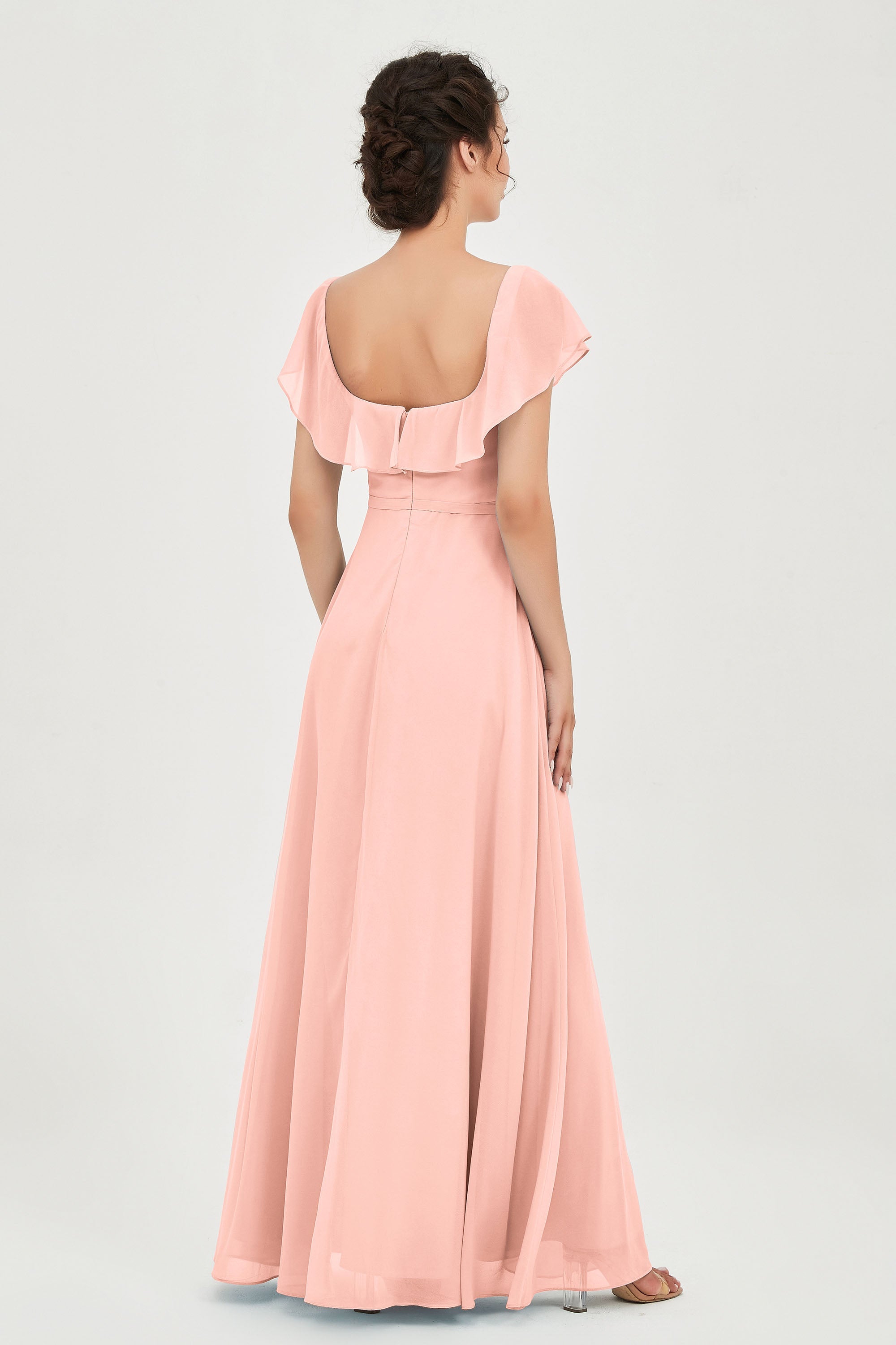 Classic Chiffon A Line Bridesmaid Dress Flutter Sleeves Formal Evening Prom Dresses Gowns