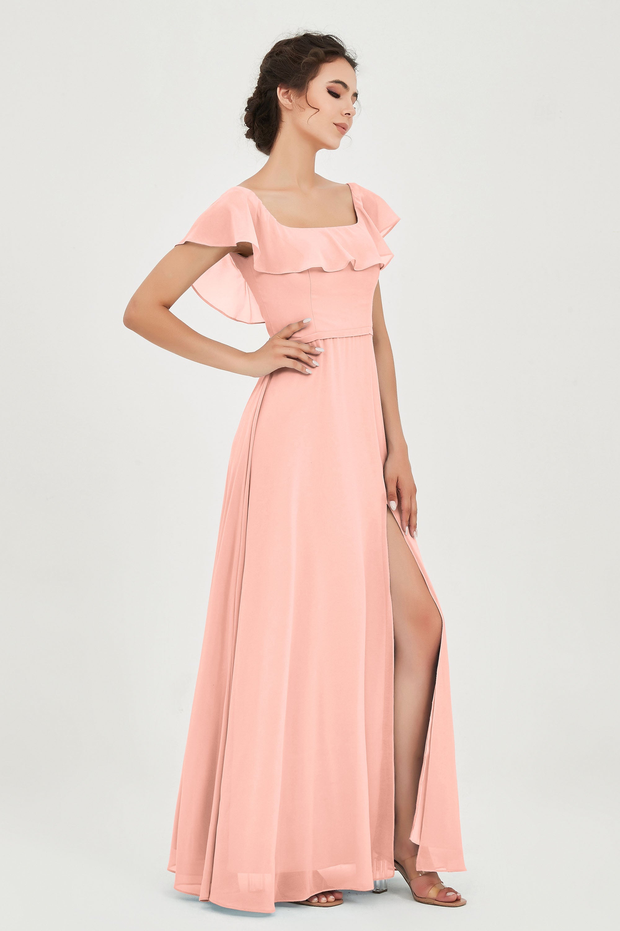 Classic Chiffon A Line Bridesmaid Dress Flutter Sleeves Formal Evening Prom Dresses Gowns