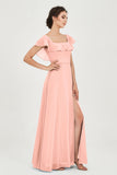 Classic Chiffon A Line Bridesmaid Dress Flutter Sleeves Formal Evening Prom Dresses Gowns