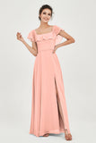 Classic Chiffon A Line Bridesmaid Dress Flutter Sleeves Formal Evening Prom Dresses Gowns