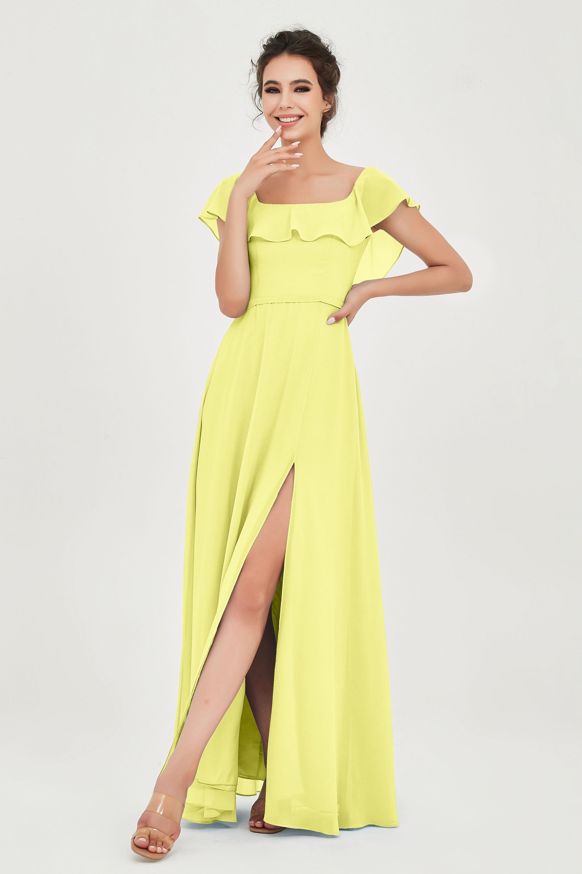 Classic Chiffon A Line Bridesmaid Dress Flutter Sleeves Formal Evening Prom Dresses Gowns